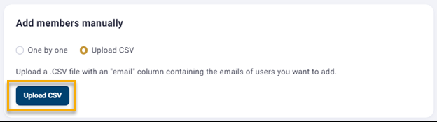 Button to upload CSV file for adding members.