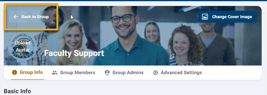 Group page with navigation options and members' photos.