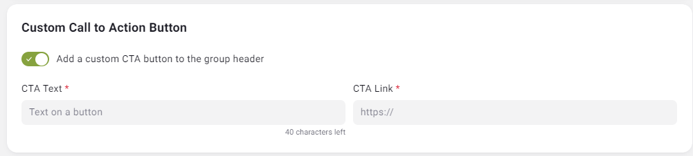 Custom call to action button settings interface.