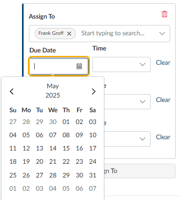 calendar wwith the ability to click on a date to populate a due date in Canvas for an assignment