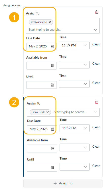 Assign Access in Canvas for a particular assignment. Two boxes, assign to everyone and assign to a specific student