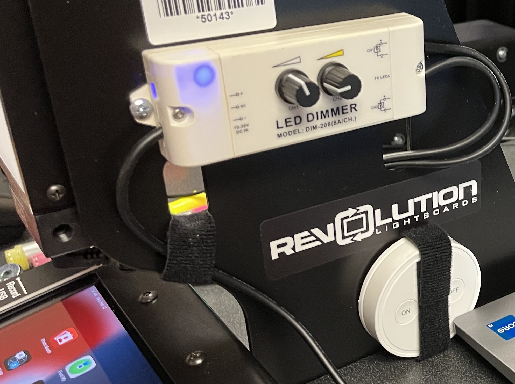 Location of LED dimmer controls for lightboard
