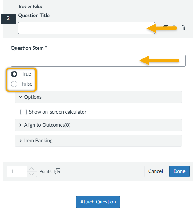 shows user filling out a True False question type