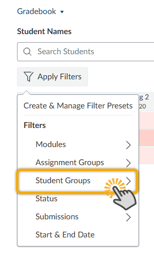Student Groups filter