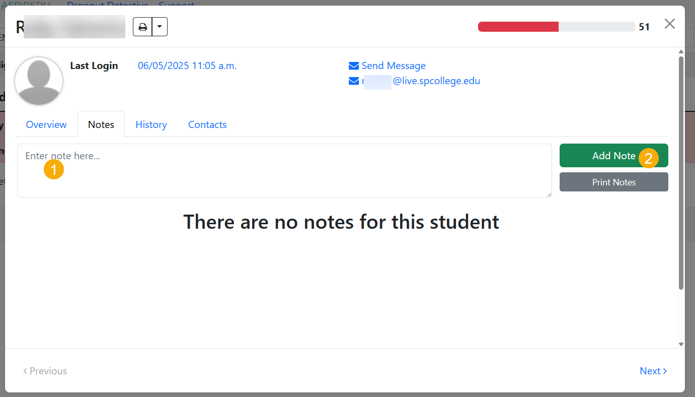 notes screen in dropout detective