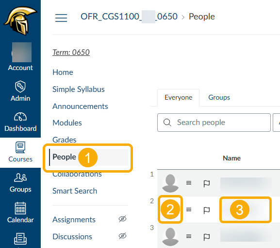 select course, then select people, then select the student's profile photo or name