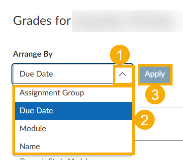 arrange by assignment group, due date, module, or name