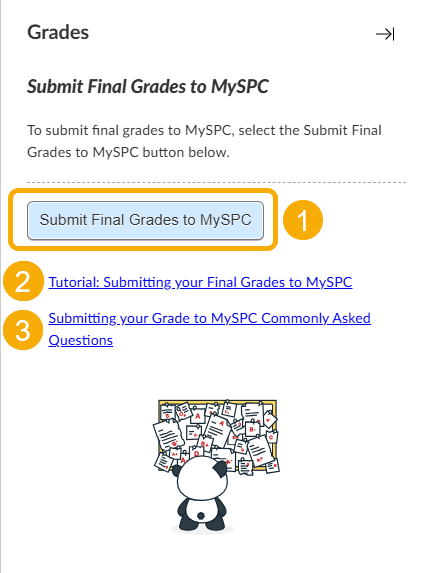 Submit Final Grades to MySP (button at top, then hyperlinks to two different helpful tutorials)