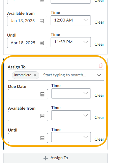 Assign to interface with the original assign to on top, and Assign to incomplete on bottom