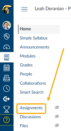 Choose assignments in the Canvas course navigation
