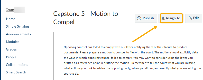 arrow pointing at a button that says Assign To in the top right corner