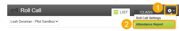 settings, then attendance report
