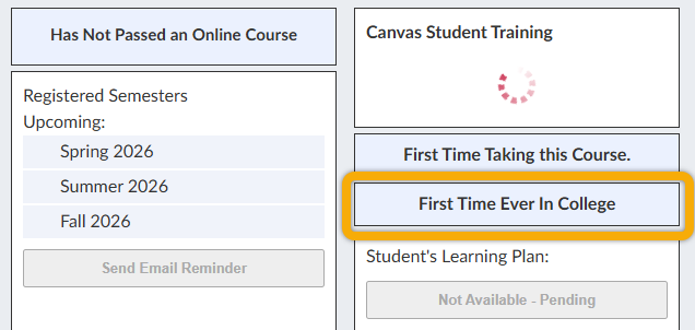 Shows First Time in College example on Card