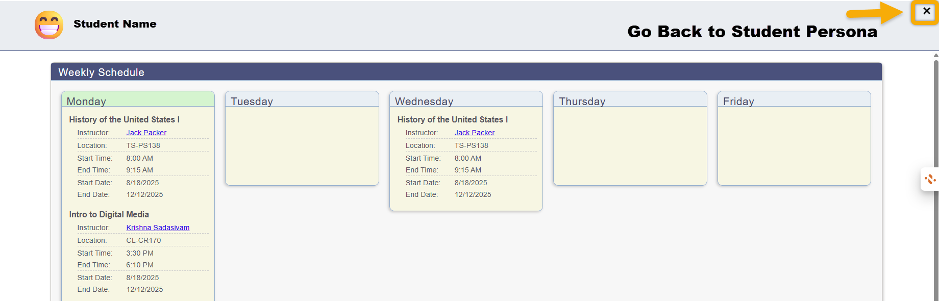 Shows example of a schedule 