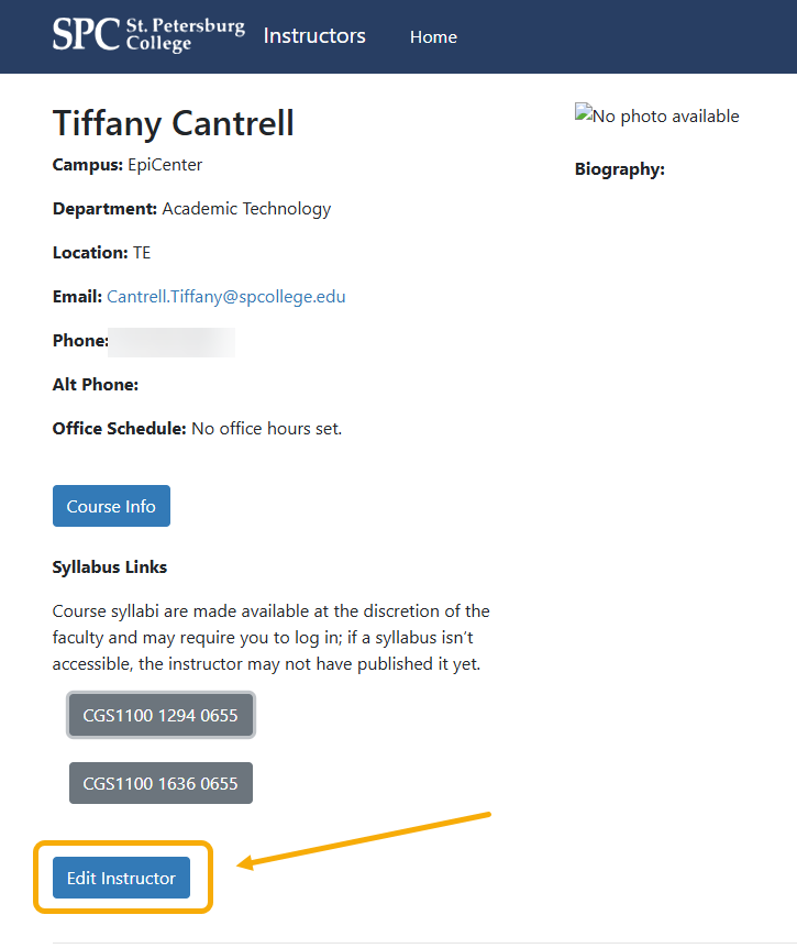 Edit instructor button circled