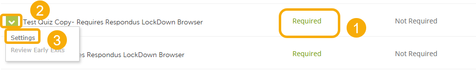 required (1) down arrow (2) settings (3)