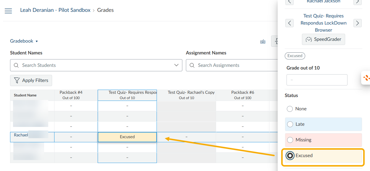 select excused under status