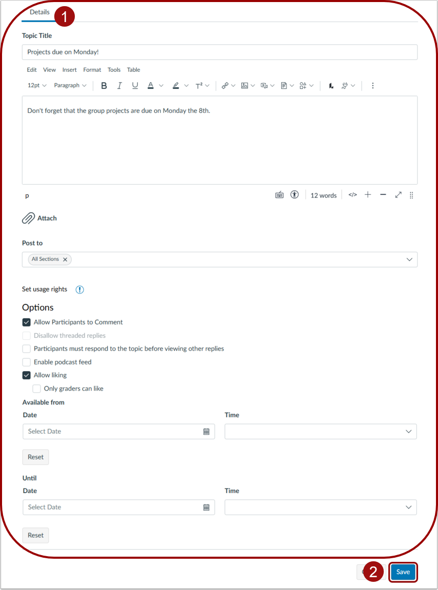 1. Edit details. 2. Save.