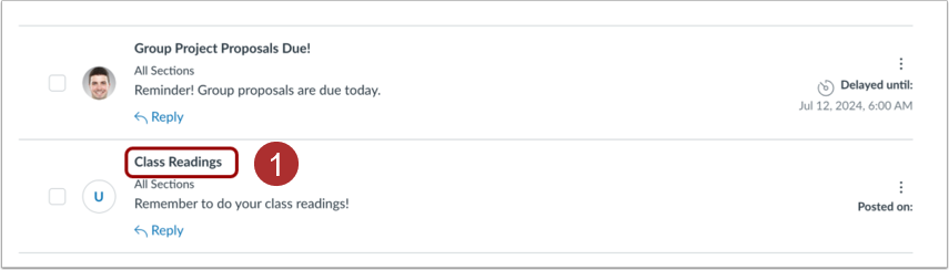 click on the announcement to open it