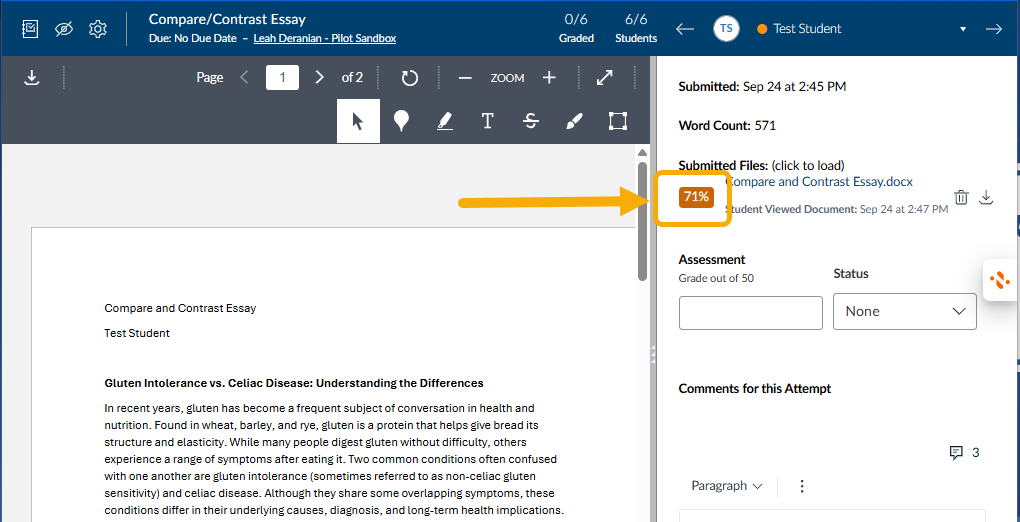select the bubble with a percentage score to open up the similarity report