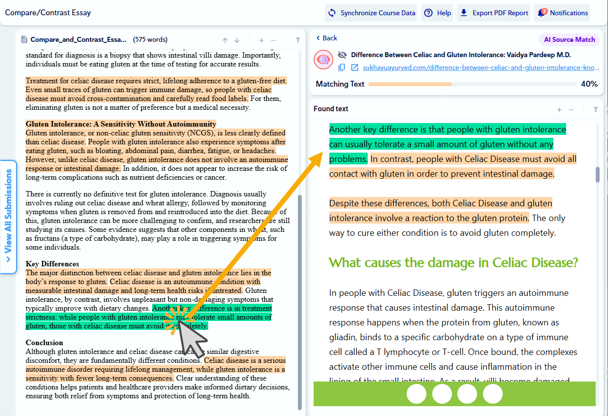 Matching text two panel screen view