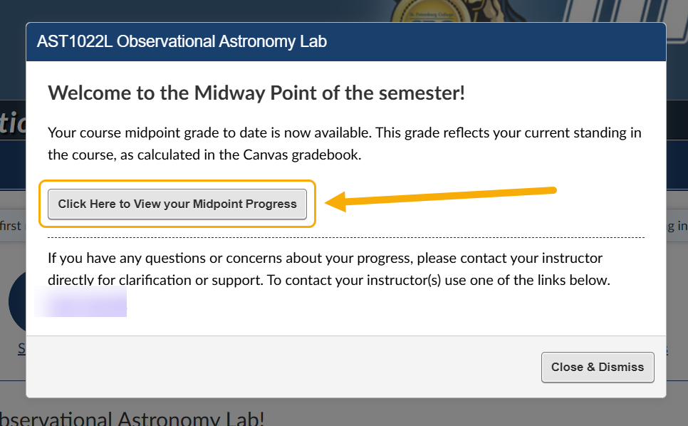 pop-up where they press a button that says "Click Here to View your midpoint progress