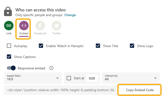 embed options