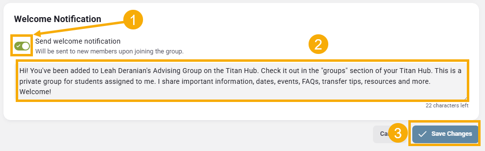 how to input welcome notification