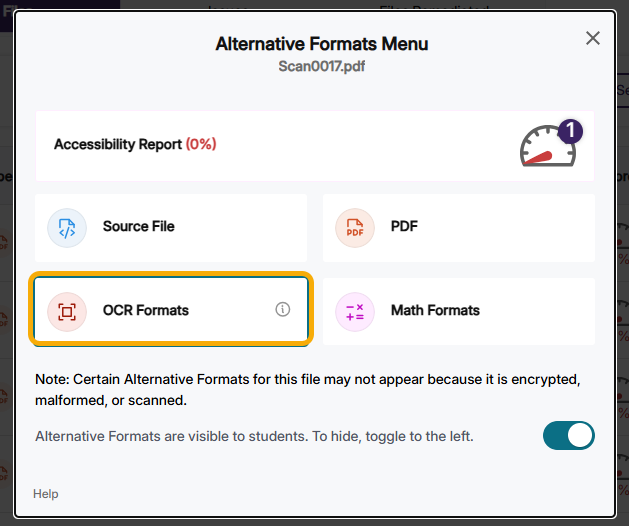 select OCR formats