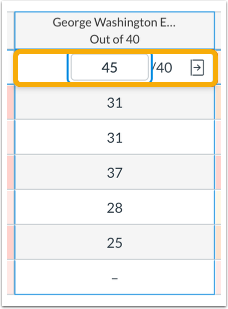 gradebook row showing 45/40 points 
