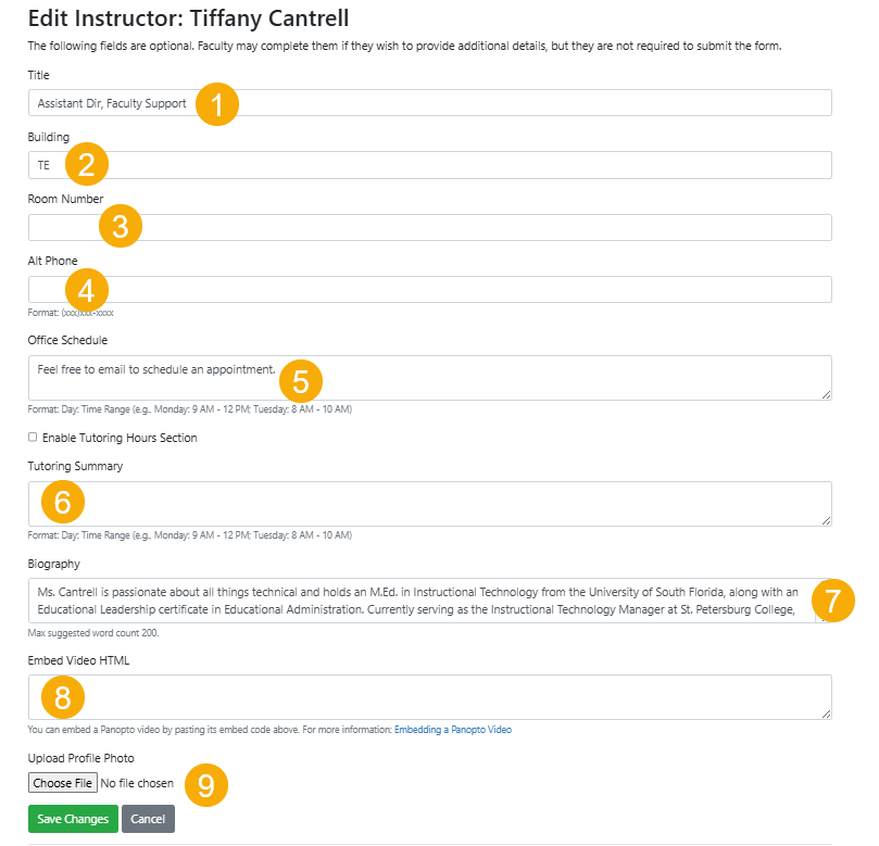 screenshot of EDIT INSTRUCTOR screen