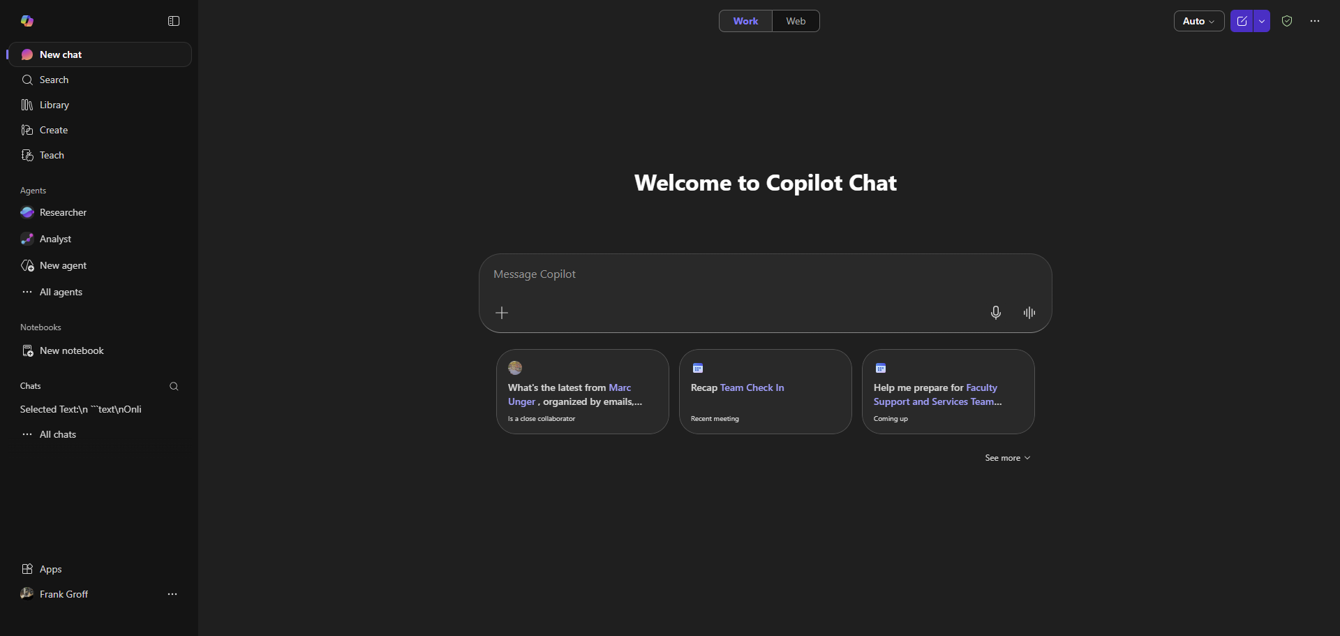 Shows display of Copilot Chat page