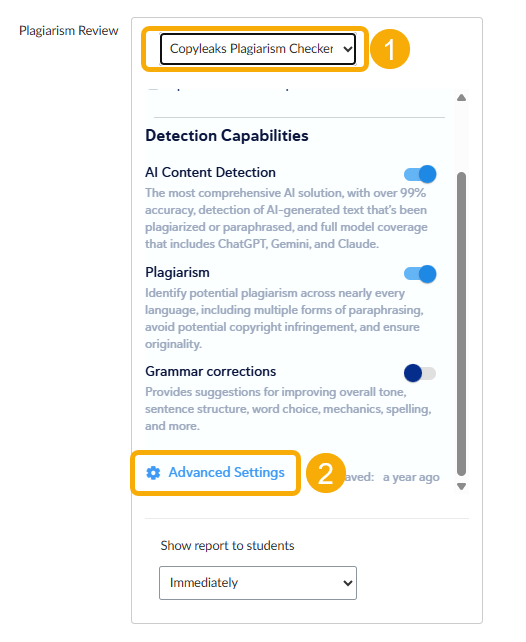 select advanced settings