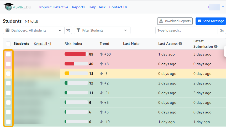 select the checkbox next to the students \you want to contact