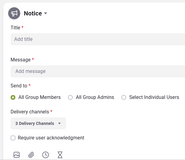 Sample blank announcement for a group in Titan Hub