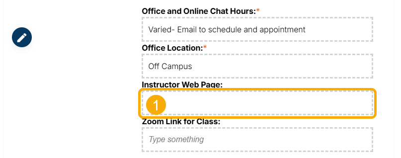 Instructor web page, showing where to past url