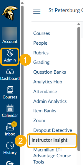 1. select admin shield. 2. select instructor insight.