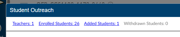 Screenshot showing number of teachers, enrolled students, added students, and withdrawn students