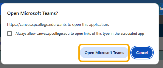 select Open Microsoft Teams