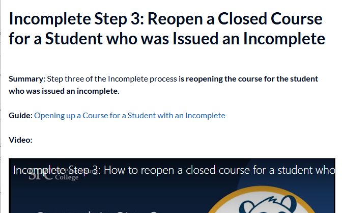 screenshot from the Incomplete Process Step by step tutorial guide