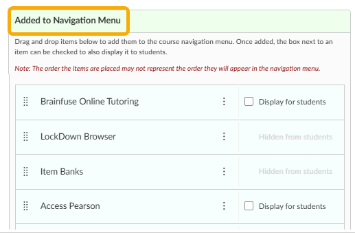 Added to Navigation Menu (with a list of items below it)