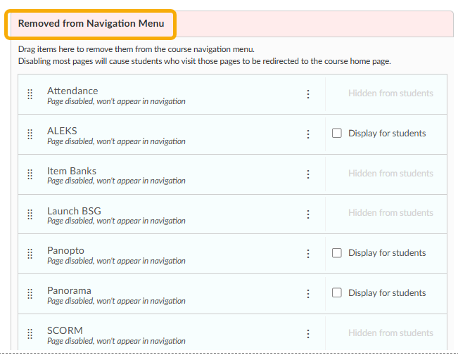 Removed from navigation menu screenshot