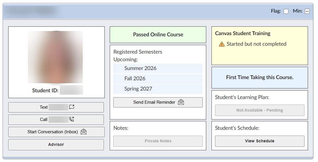 Student persona view showing one student and all associated information