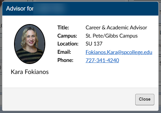 advisor screenshot showing contact info