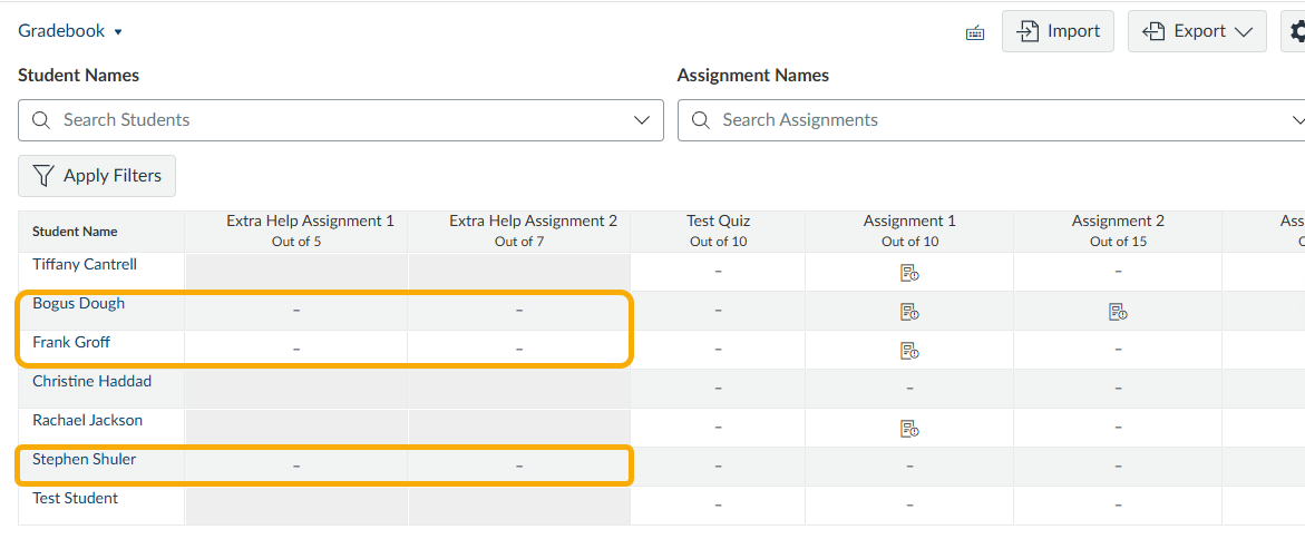 gradebook screenshot