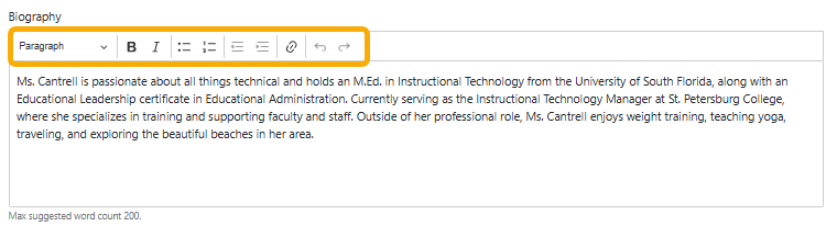 paragraph/editing/formatting options