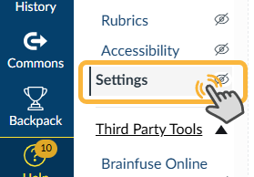 Images shows user clicking Settings in course navigation