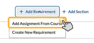 image shows user selecting  Add Assignment from Course.