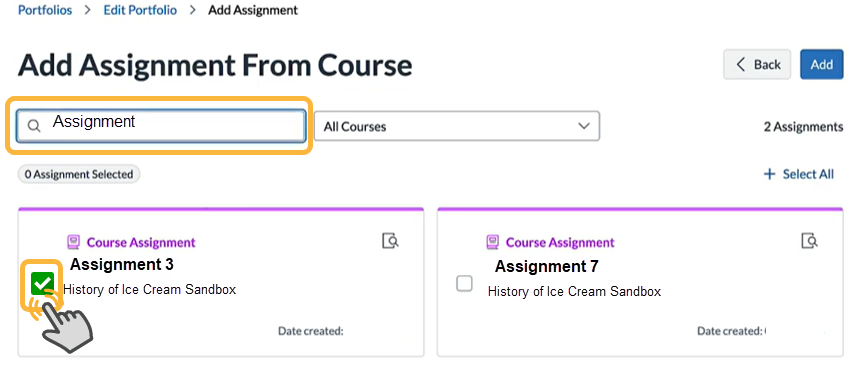 image shows user selecting assignment or assignments 