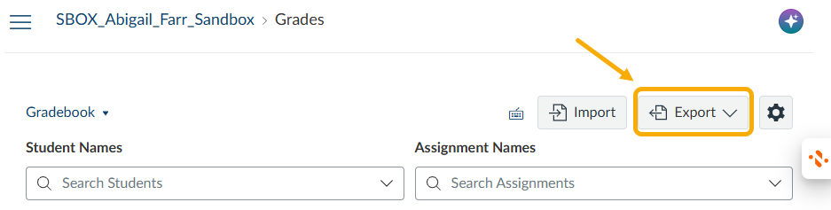 export button in grades view